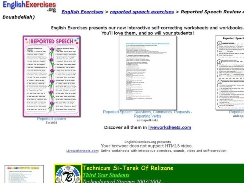 Structure Practice: Direct And Reported Speech Interactive