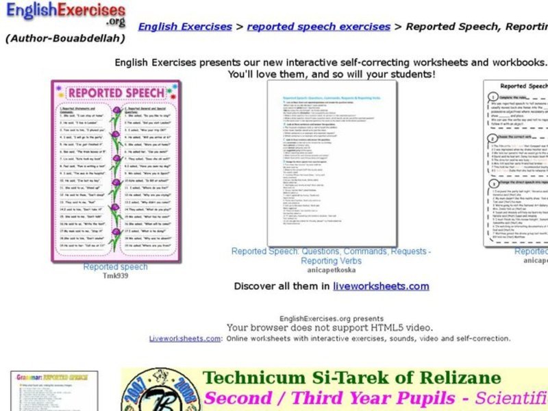 Reported Speech Verb Practice Interactive