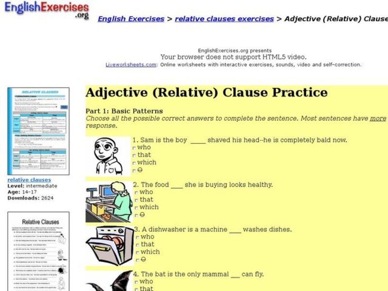 Adjective (Relative) Clause Practice Interactive