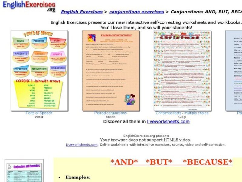 ESL Conjunctions Activity Interactive