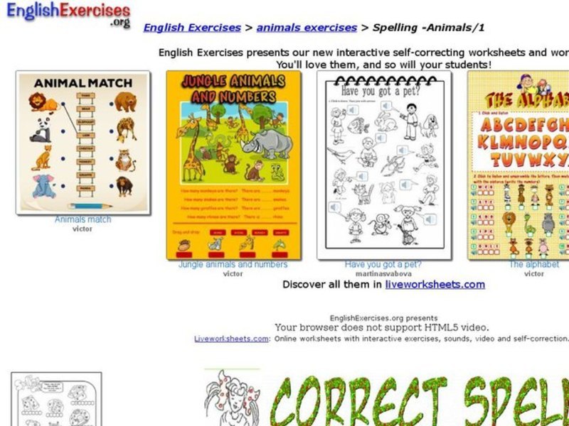 Correct Spelling of Animal Words Interactive
