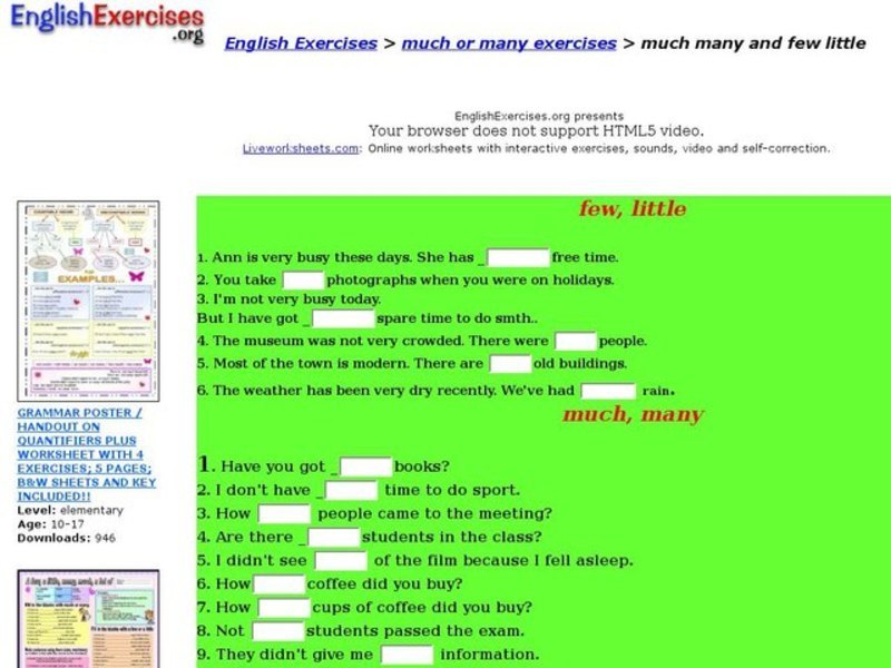 Much or Many Exercise Interactive