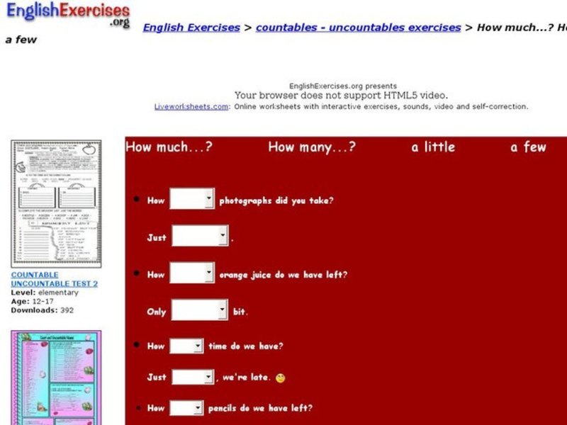 Countable and Uncountables Exercise Interactive
