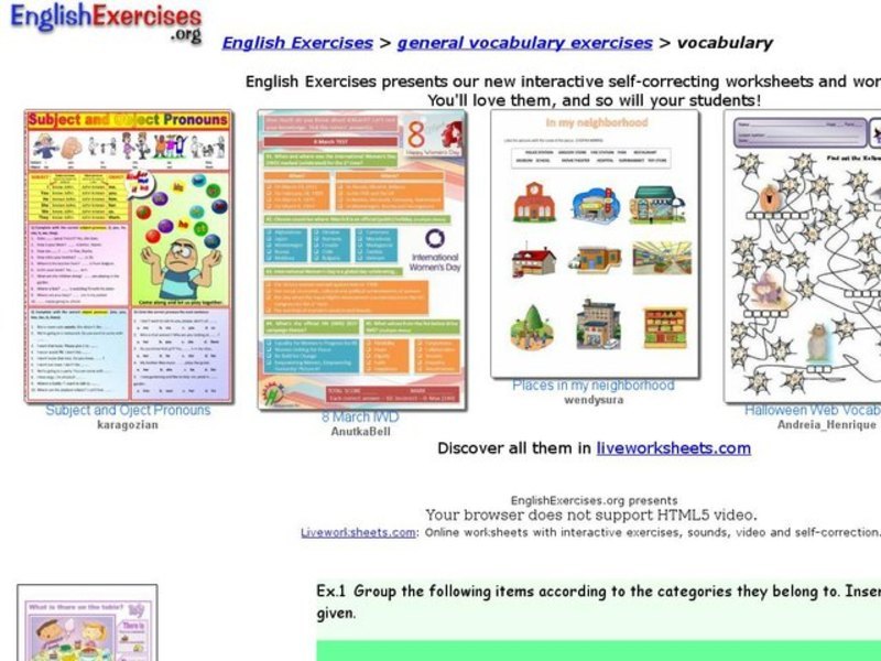 Vocabulary Exercise Interactive