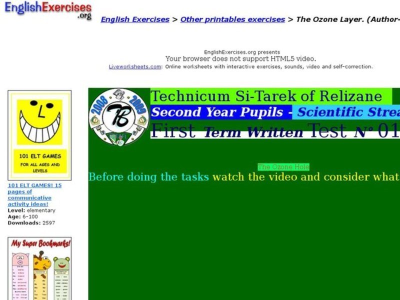English Exercises: The Ozone Layer Interactive