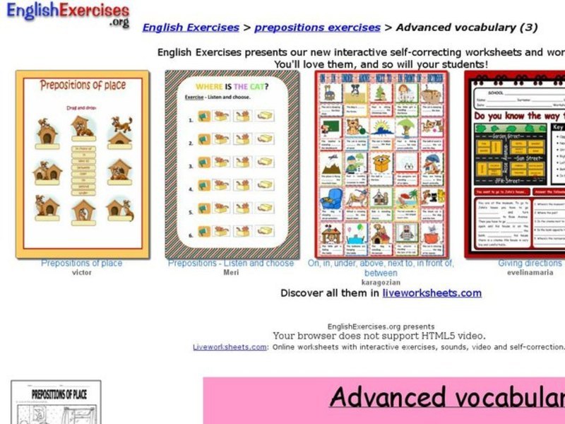 English Exercises: Prepositions Exercises - Advanced Vocabulary - Collocations and Connectors Interactive