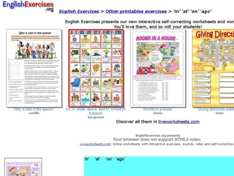 English Exercises: in, at, on, ago Interactive