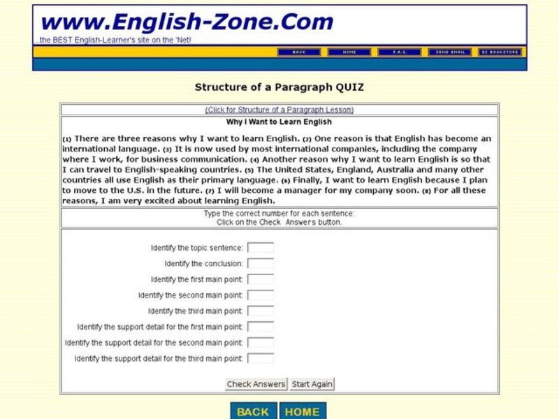 Structure of a Paragraph Quiz Interactive
