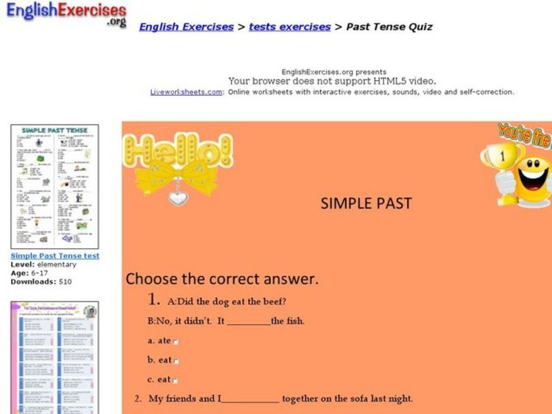 Past Tense Quiz Interactive