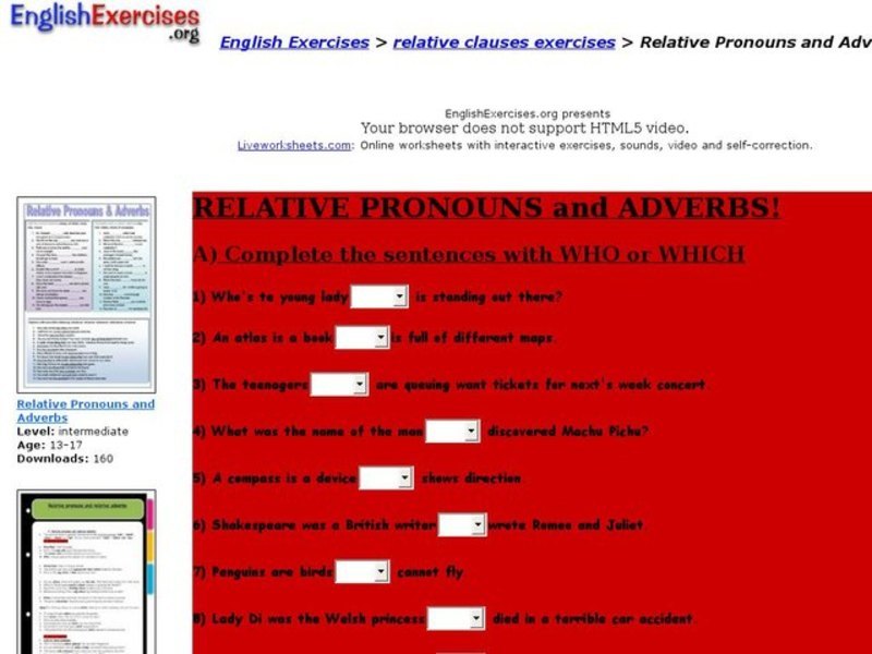 Relative Pronouns and Adverbs Interactive