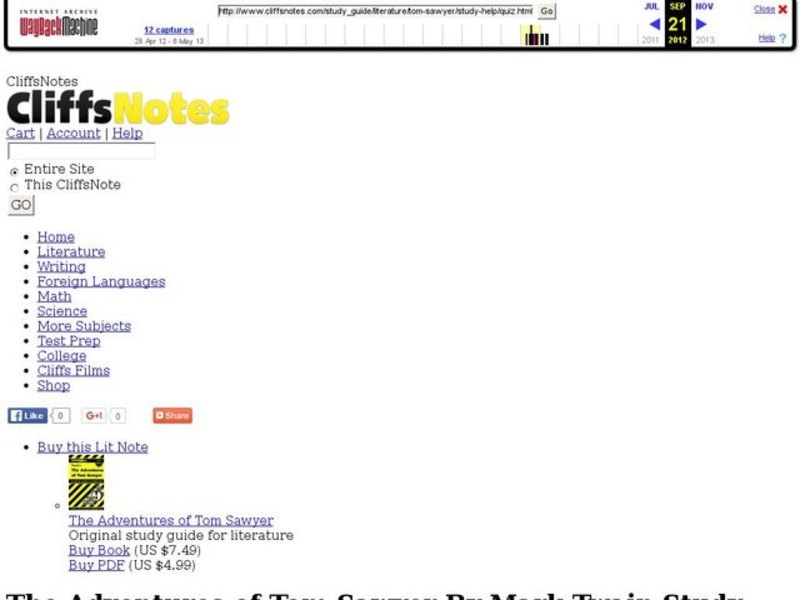Cliffs Notes: The Adventures of Tom Sawyer  Interactive
