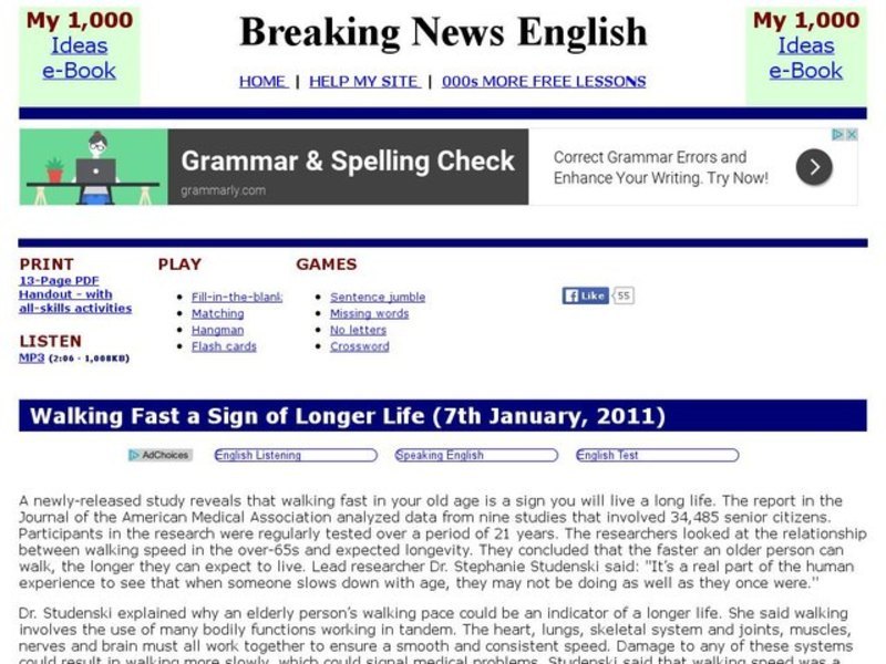 Walking Fast a Sign of Longer Life Interactive