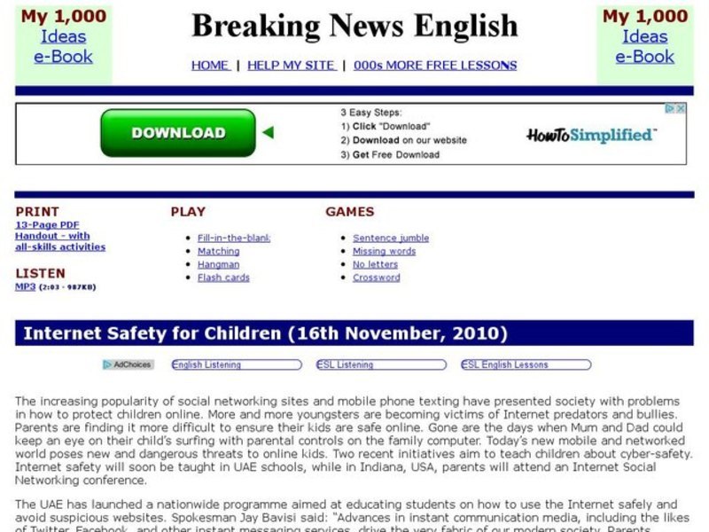 Breaking News English: Internet Safety Interactive