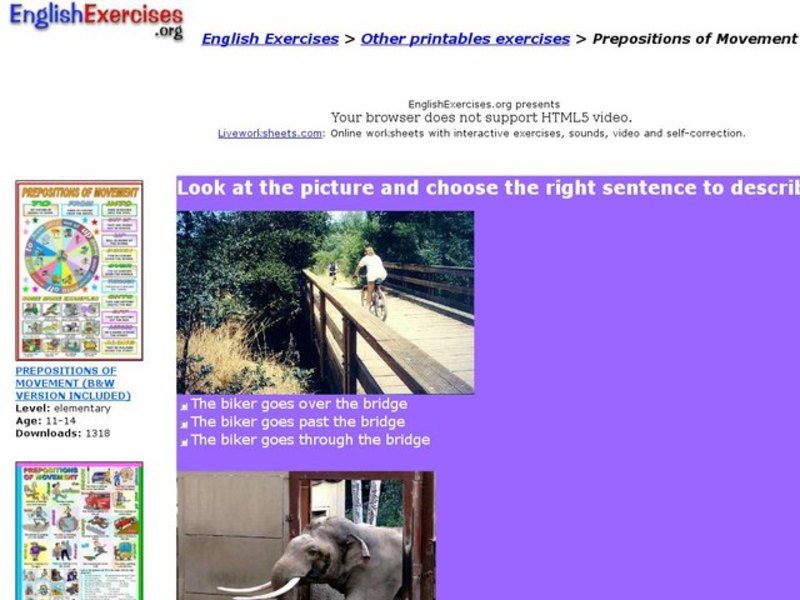 English Exercises: Prepositions of Movement Interactive