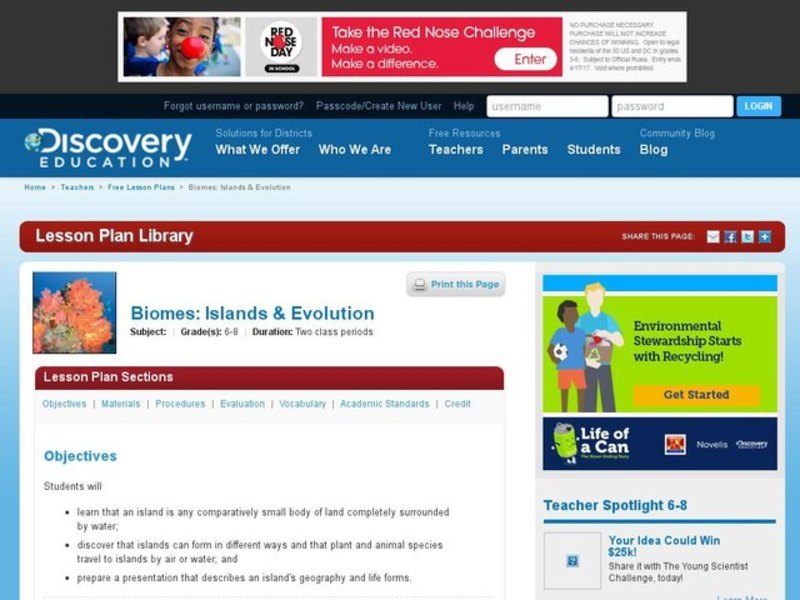 Biomes: Islands and Evolution Lesson Plan