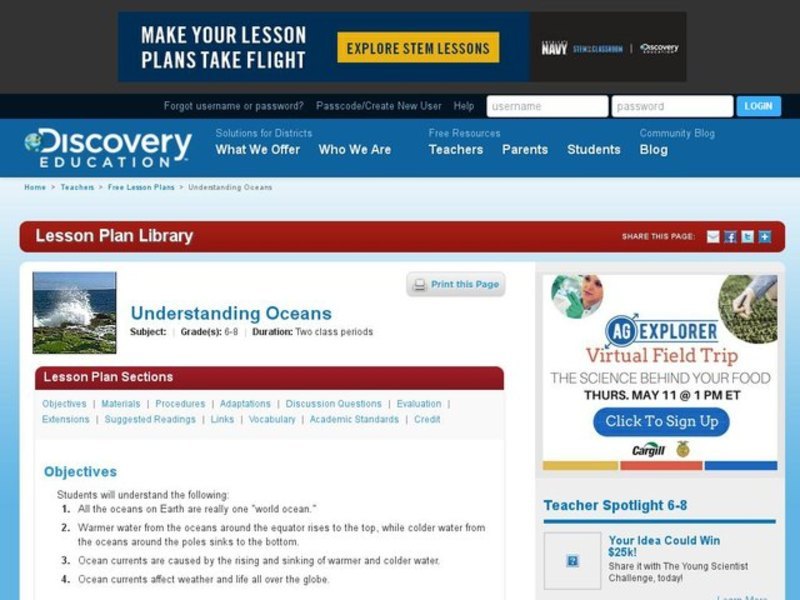 Understanding Oceans Lesson Plan