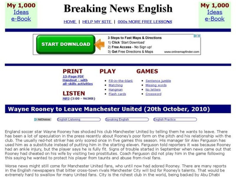 Breaking News English: Wayne Rooney Interactive