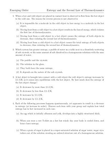Entropy Worksheet