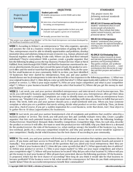 Entrepreneurship Lesson Plan