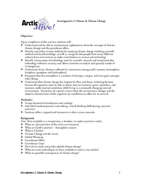 Environment: Climate Change Lesson Plan