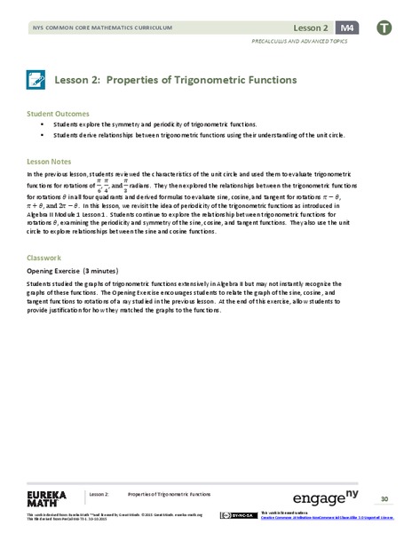 Properties of Trigonometric Functions Lesson Plan