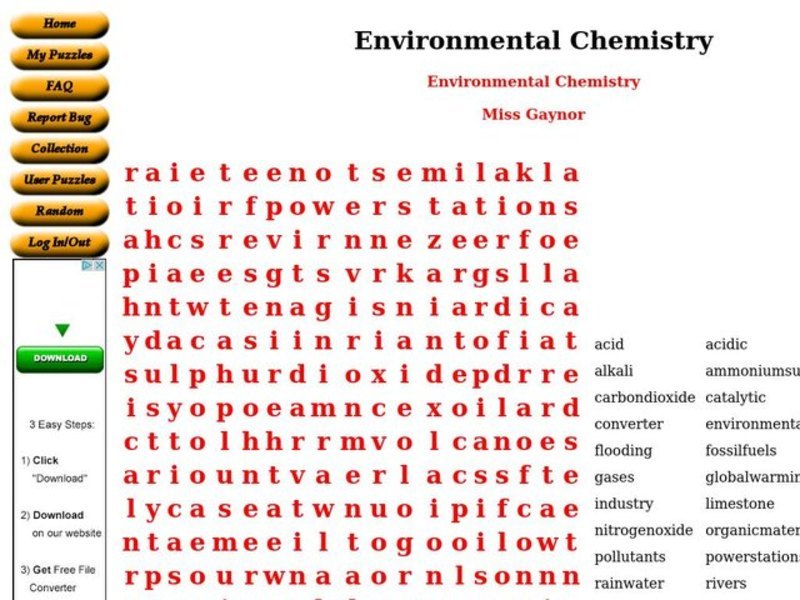 Environmental Chemistry Worksheet