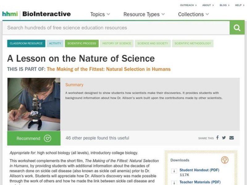 A Lesson on the Nature of Science Worksheet