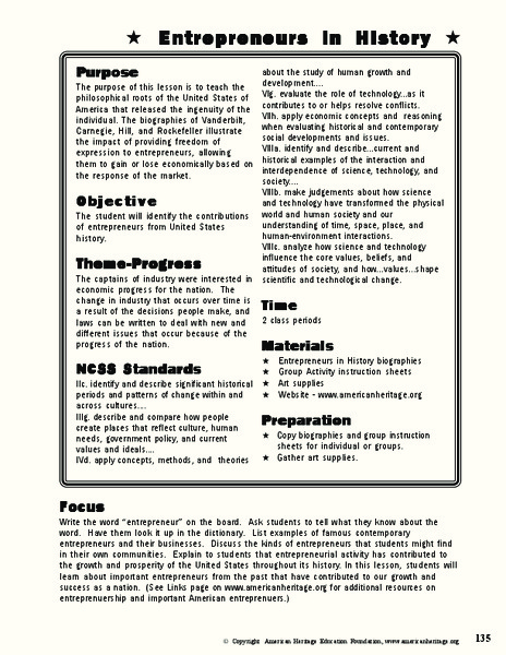 Entrepreneurs in History Lesson Plan