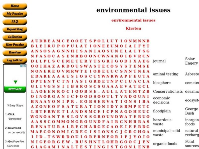 Environmental Issues Worksheet