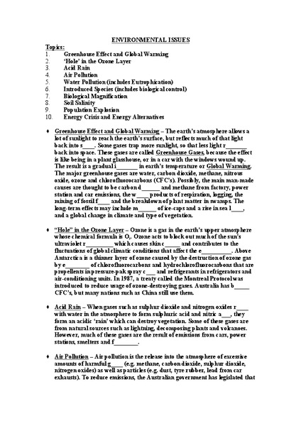 Environmental Issues Worksheet