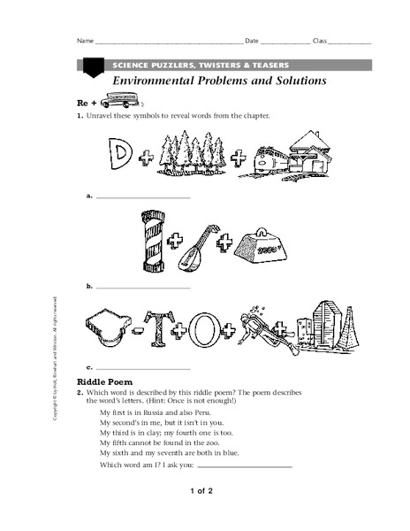 Environmental Problems and Solutions Worksheet