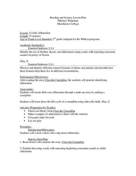 A Little Alliteration Lesson Plan