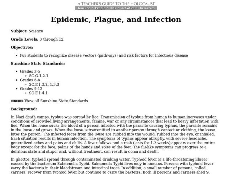 Epidemic, Plague, and Infection Lesson Plan