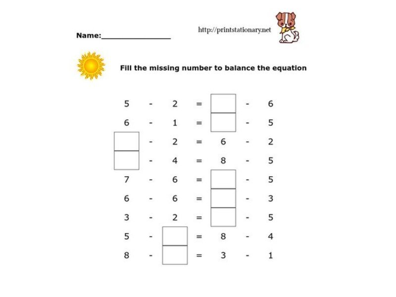 Equal Equations Worksheet