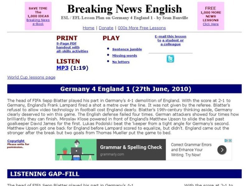 Breaking News English: Germany 4 England 1 Interactive