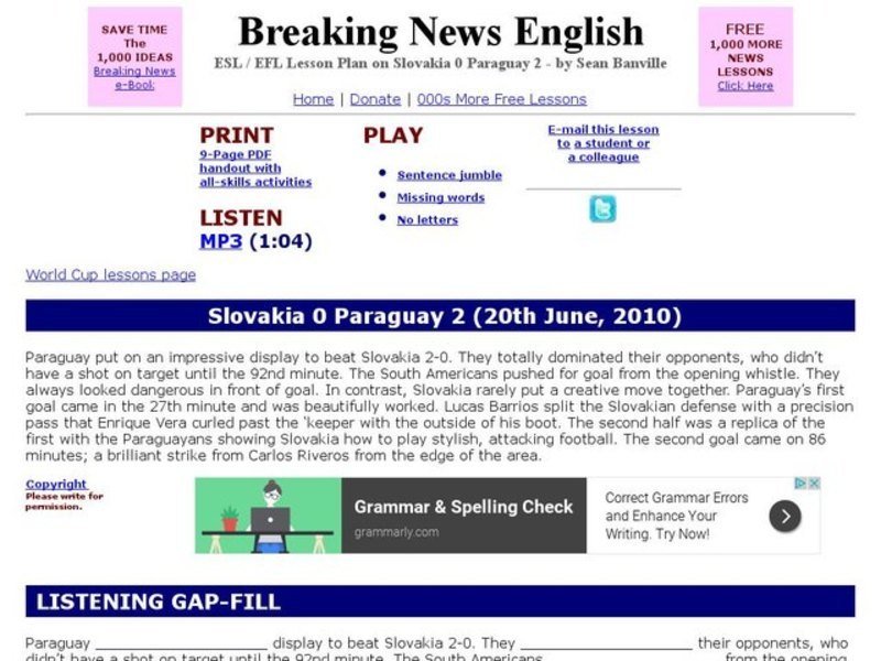 Breaking News English: Slovakia and Paraguay Interactive