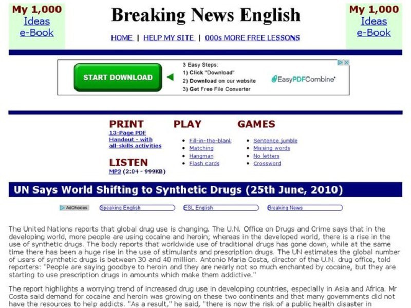 Breaking News English: UN Says World Shifting to Synthetic Drugs Interactive