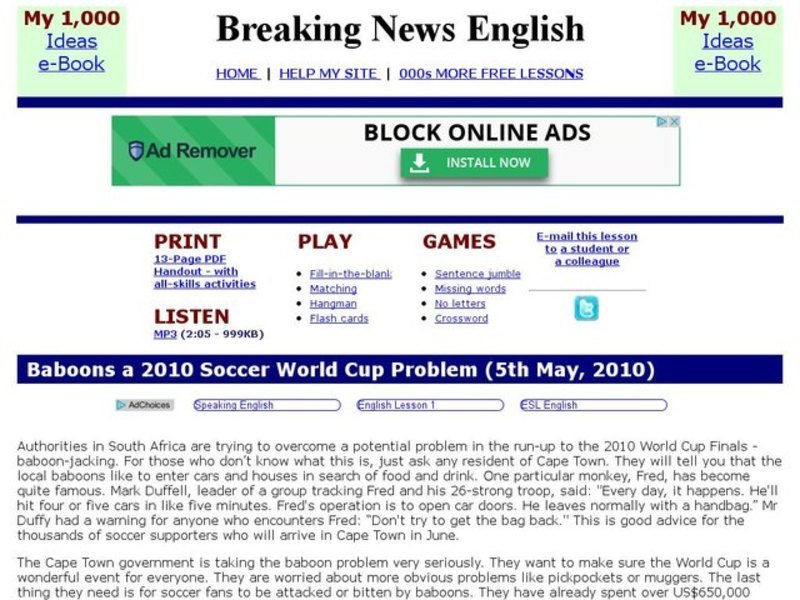 Breaking News English: 2010 World Cup Interactive