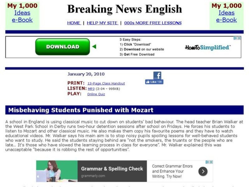 Breaking News English: School Punishment Interactive