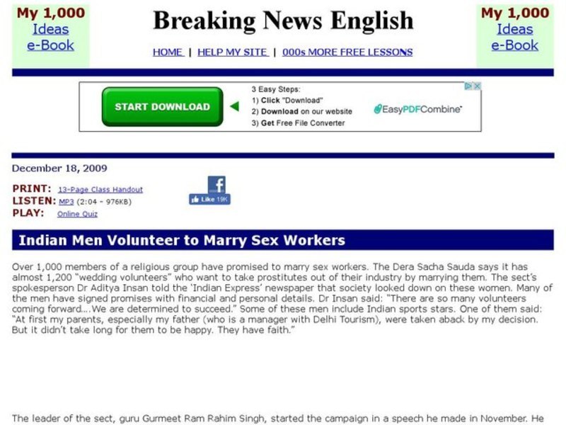 Breaking News English: Sex Workers Interactive