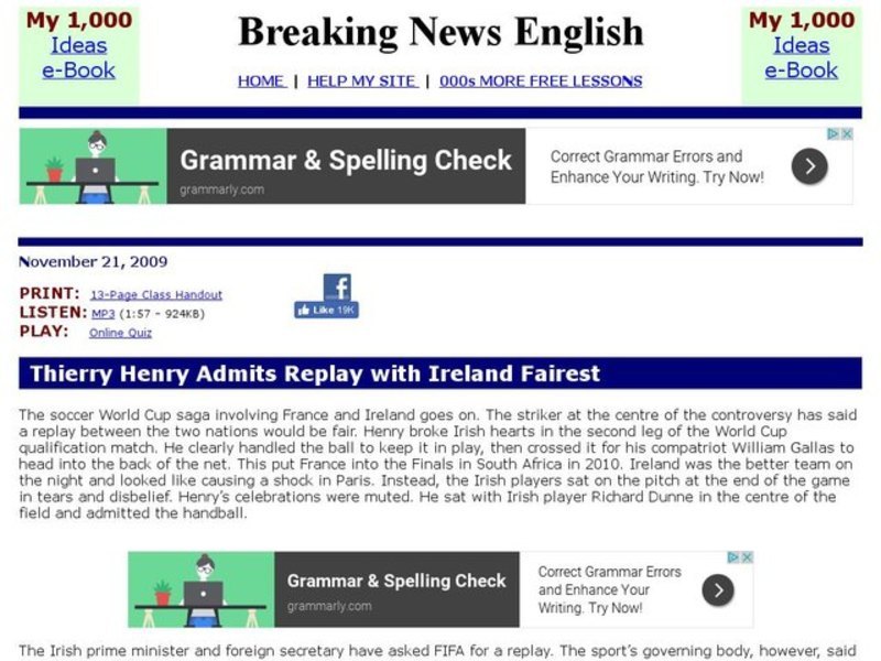 Breaking News English: World Cup Football Interactive