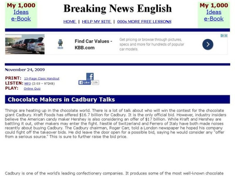 Breaking News English: Cadbury's Chocolate Interactive