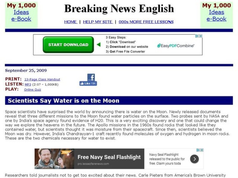 Breaking News English: Moon Water Interactive