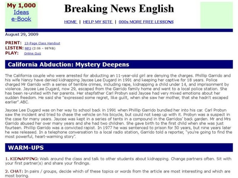 Breaking News English: California Abduction Interactive
