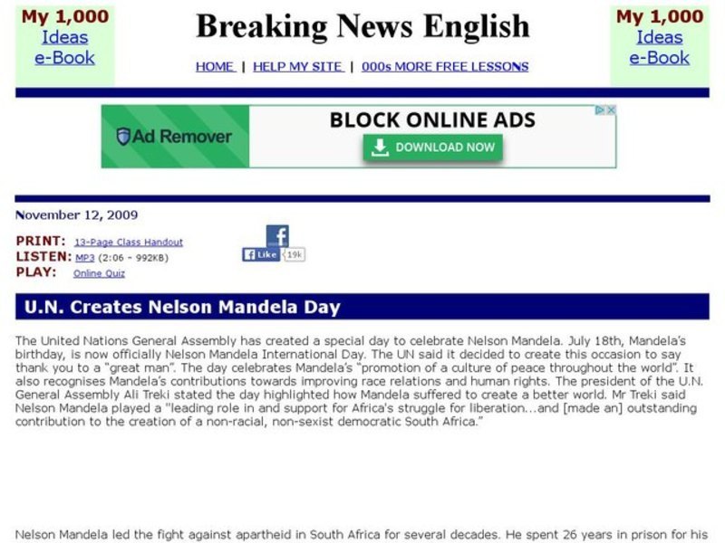 Breaking News English: Nelson Mandela Day Interactive
