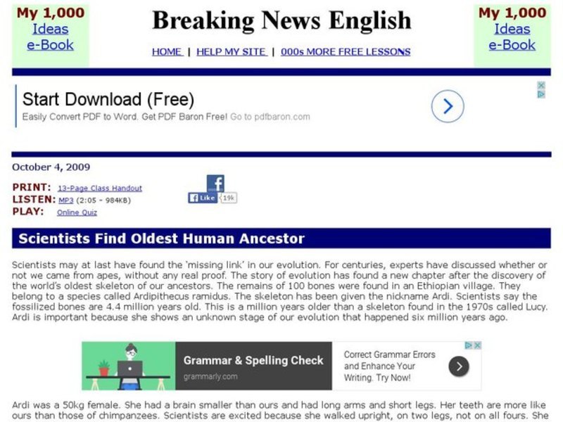 Breaking News English: Evolution Interactive