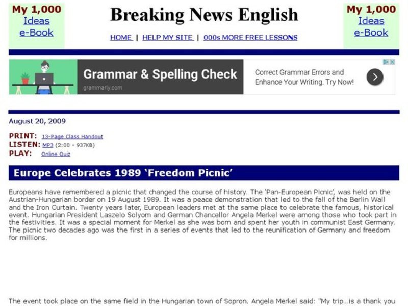 Breaking News English: 1989 Freedom Picnic Interactive