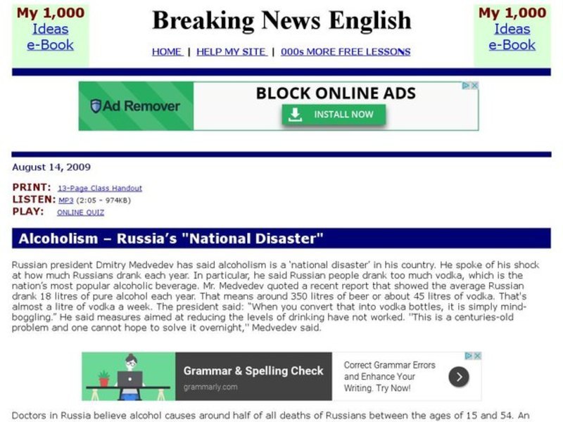 Breaking News English: Alcoholism in Russia Interactive