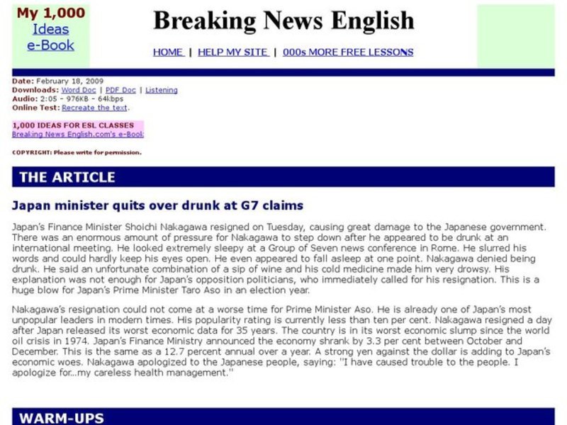 Breaking News English: Japan's Finance Minister Resigning Interactive