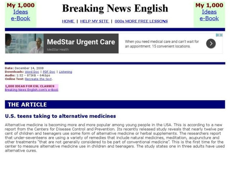 Breaking News English: Alternative Medicine Interactive